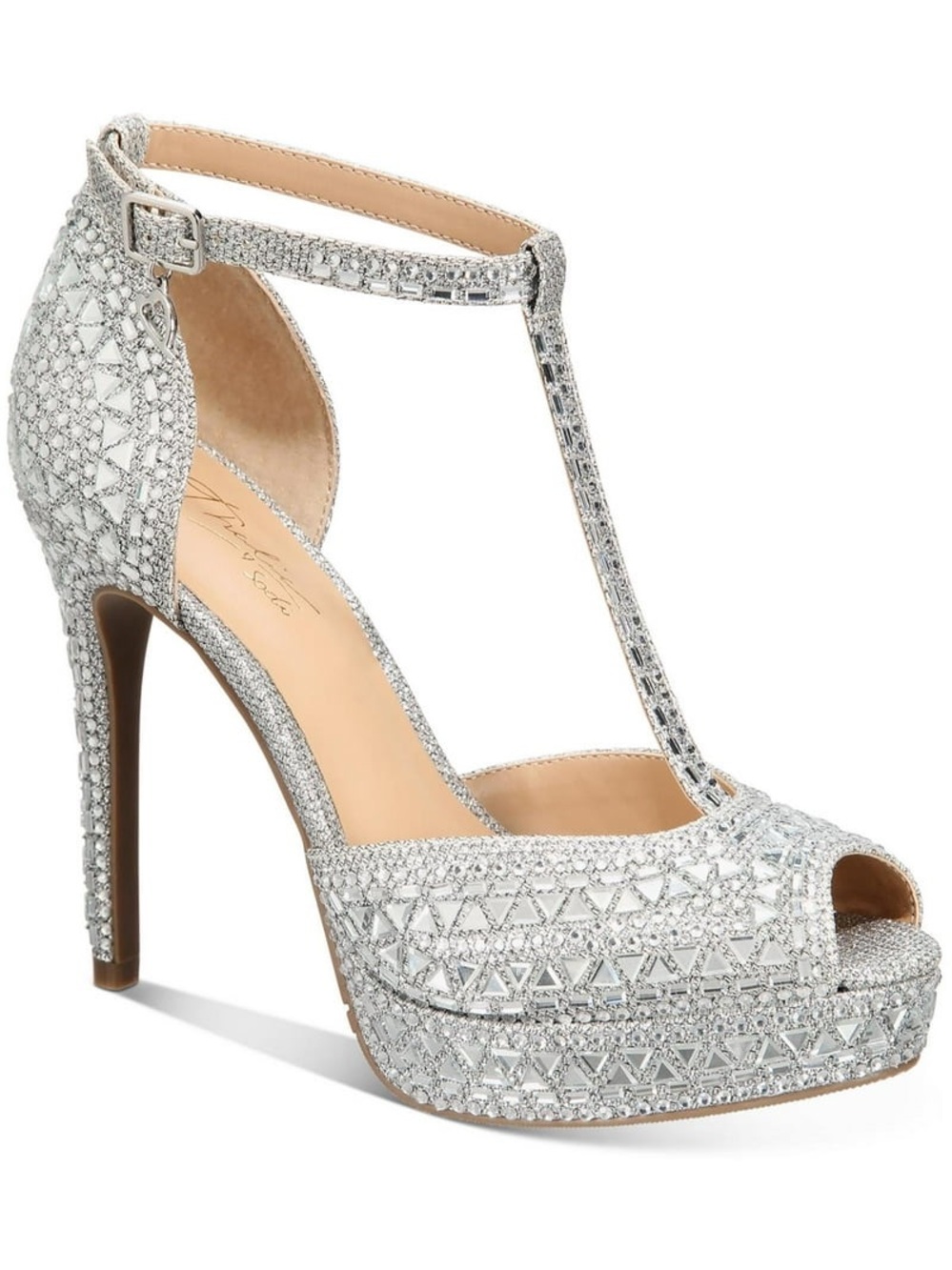 Thalia Sodi Silver Crystal T-Strap Platform Heels